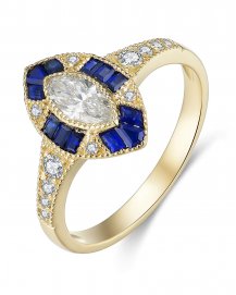 MARQUISE STYLE COLORED STONE DIAMOND RING (TR3543)